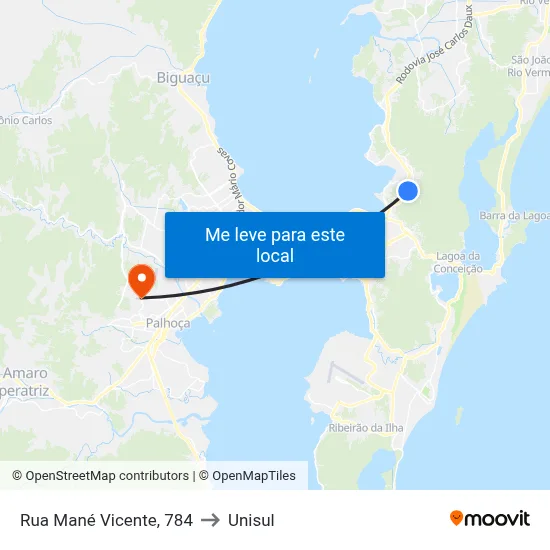 Rua Mané Vicente, 784 to Unisul map