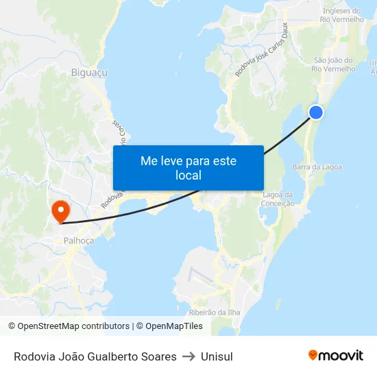 Rodovia João Gualberto Soares to Unisul map