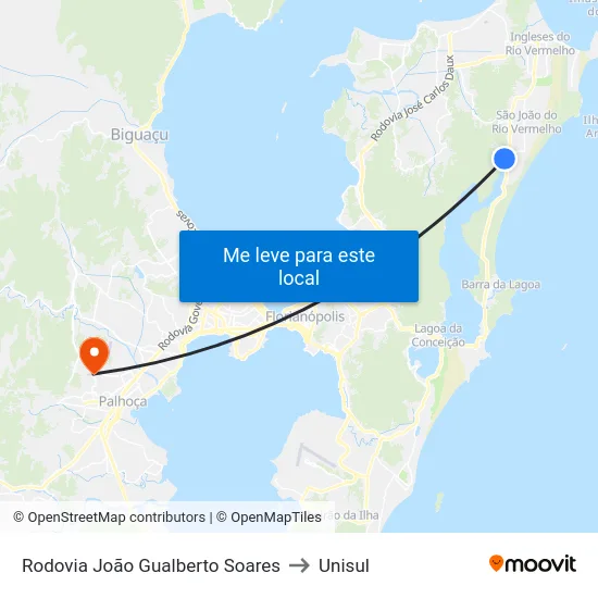 Rodovia João Gualberto Soares to Unisul map