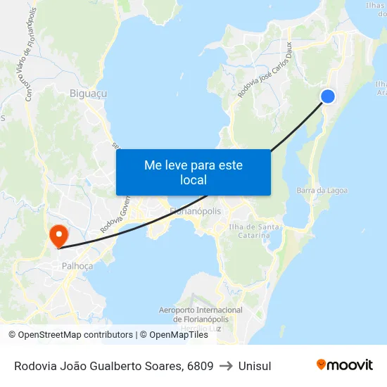 Rodovia João Gualberto Soares, 6809 to Unisul map