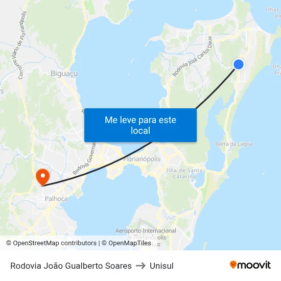 Rodovia João Gualberto Soares to Unisul map