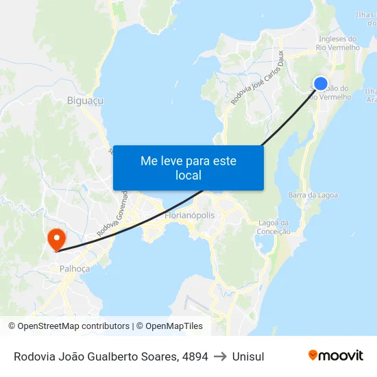 Rodovia João Gualberto Soares, 4894 to Unisul map