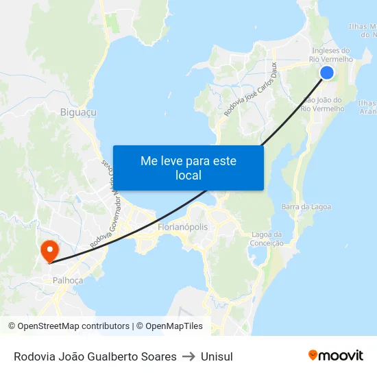 Rodovia João Gualberto Soares to Unisul map