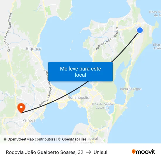 Rodovia João Gualberto Soares, 32 to Unisul map