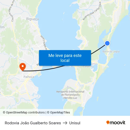 Rodovia João Gualberto Soares to Unisul map