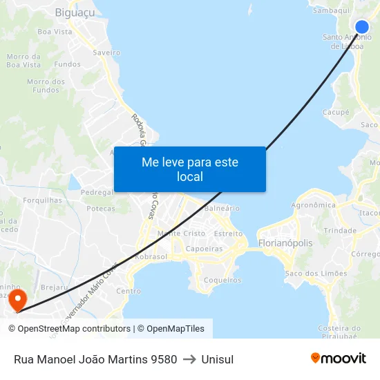 Rua Manoel João Martins 9580 to Unisul map