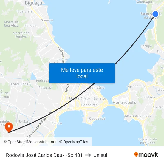 Rodovia José Carlos Daux -Sc 401 to Unisul map
