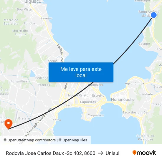 Rodovia José Carlos Daux 8600 to Unisul map