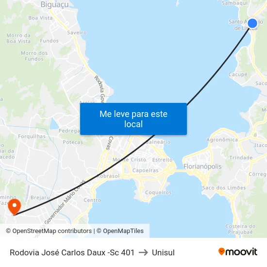 Rodovia José Carlos Daux -Sc 401 to Unisul map