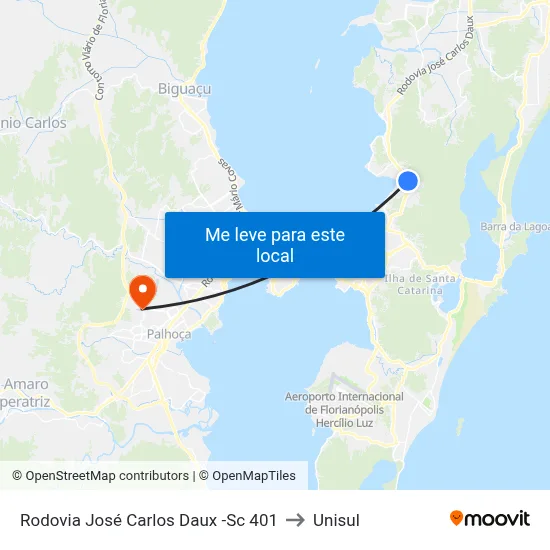 Rodovia José Carlos Daux -Sc 401 to Unisul map