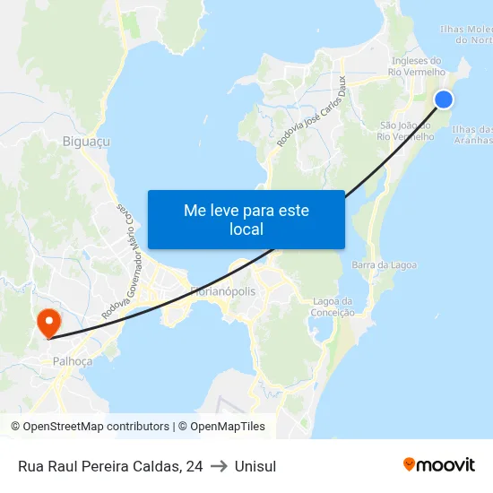 Rua Raul Pereira Caldas, 24 to Unisul map