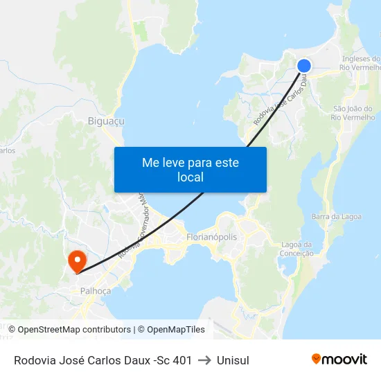 Rodovia José Carlos Daux -Sc 401 to Unisul map