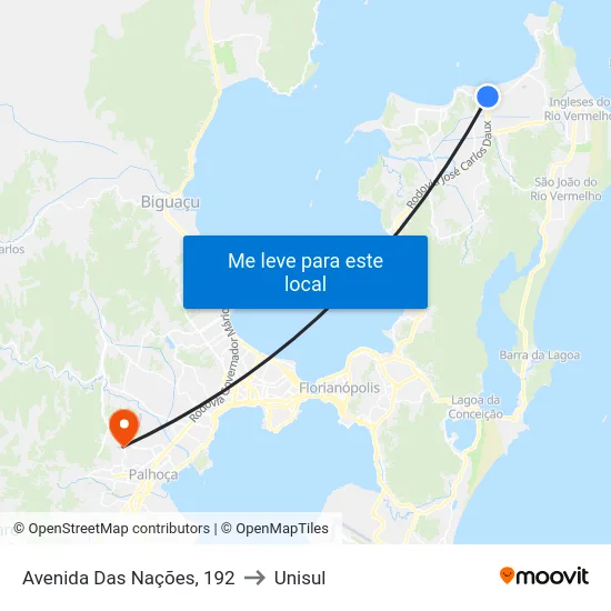 Avenida Das Nações, 192 to Unisul map
