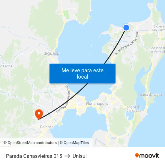 Parada Canasvieiras 015 to Unisul map