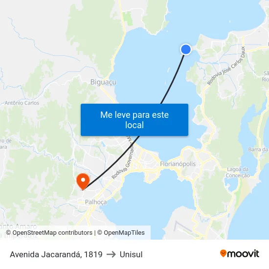 Avenida Jacarandá, 1819 to Unisul map
