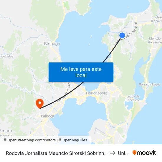 Rodovia Jornalista Maurício Sirotski Sobrinho, 1050 to Unisul map