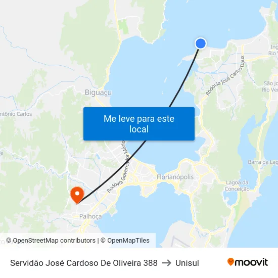 Servidão José Cardoso De Oliveira 388 to Unisul map