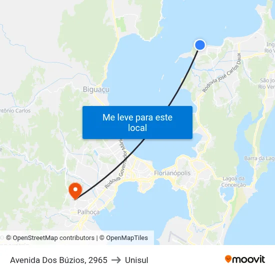Avenida Dos Búzios, 2965 to Unisul map