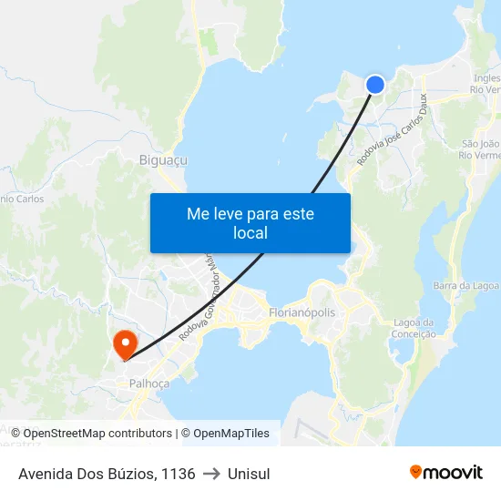 Avenida Dos Búzios, 1136 to Unisul map