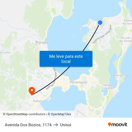 Avenida Dos Búzios, 1174 to Unisul map