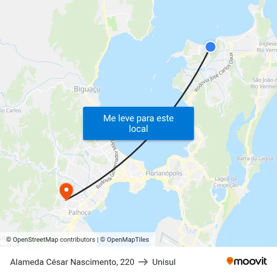 Alameda César Nascimento, 220 to Unisul map