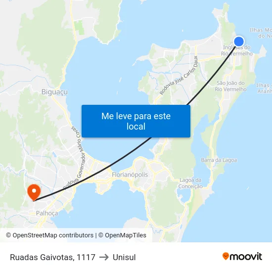 Ruadas Gaivotas, 1117 to Unisul map