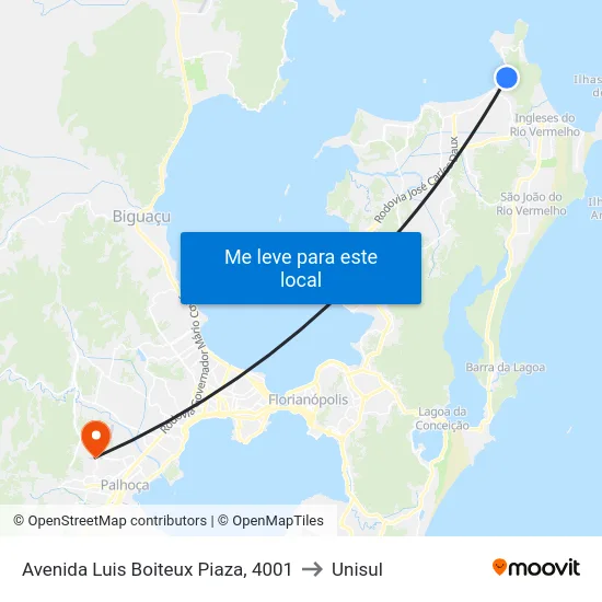 Avenida Luis Boiteux Piaza, 4001 to Unisul map