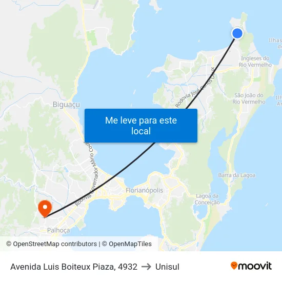Avenida Luis Boiteux Piaza, 4932 to Unisul map