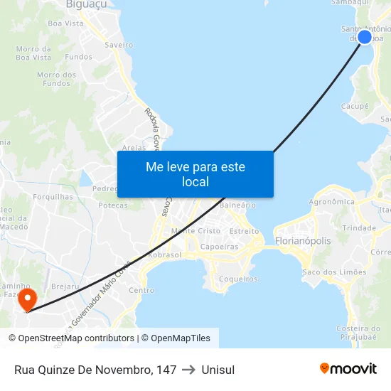 Rua Quinze De Novembro, 147 to Unisul map