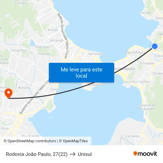 Rodovia João Paulo, 27(22) to Unisul map