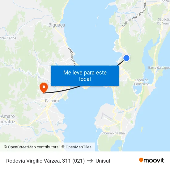 Rodovia Virgílio Várzea, 311 (021) to Unisul map