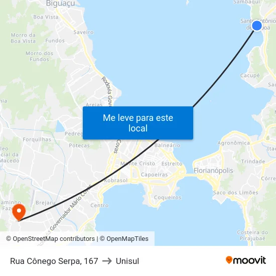 Rua Cônego Serpa, 167 to Unisul map