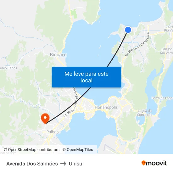 Avenida Dos Salmões to Unisul map