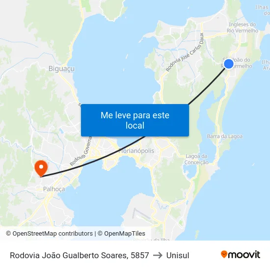 Rodovia João Gualberto Soares, 5857 to Unisul map