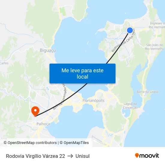 Rodovia Virgílio Várzea 22 to Unisul map