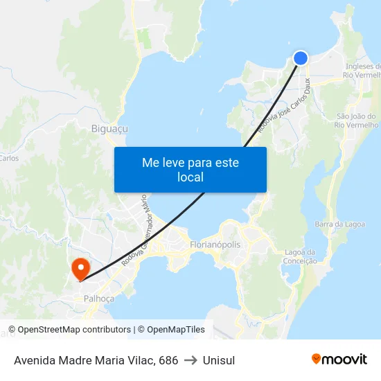 Avenida Madre Maria Vilac, 686 to Unisul map