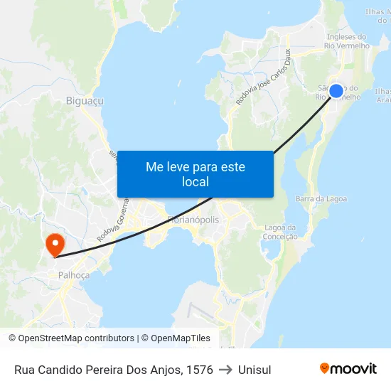 Rua Candido Pereira Dos Anjos, 1576 to Unisul map