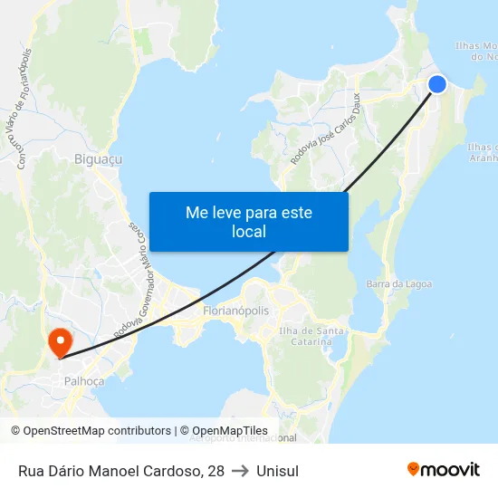 Rua Dário Manoel Cardoso, 28 to Unisul map