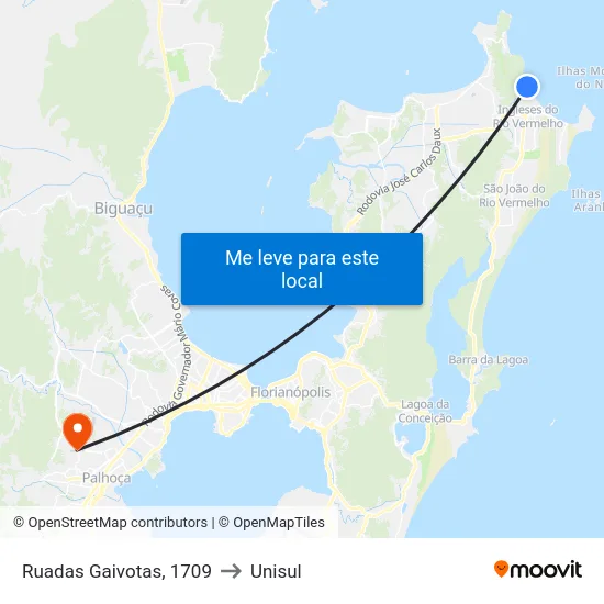 Ruadas Gaivotas, 1709 to Unisul map