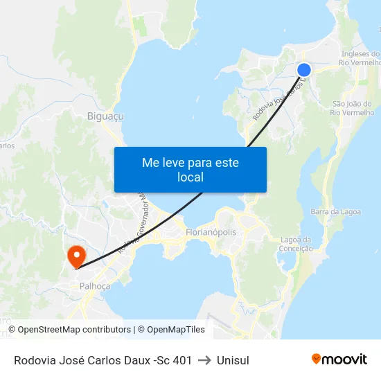 Rodovia José Carlos Daux -Sc 401 to Unisul map