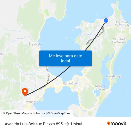 Avenida Luiz Boiteux Piazza 895 to Unisul map