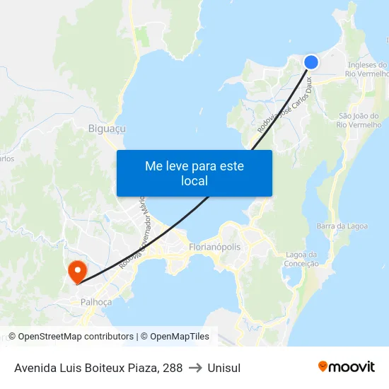 Avenida Luis Boiteux Piaza, 288 to Unisul map