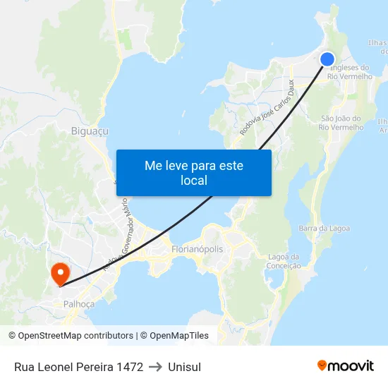 Rua Leonel Pereira 1472 to Unisul map