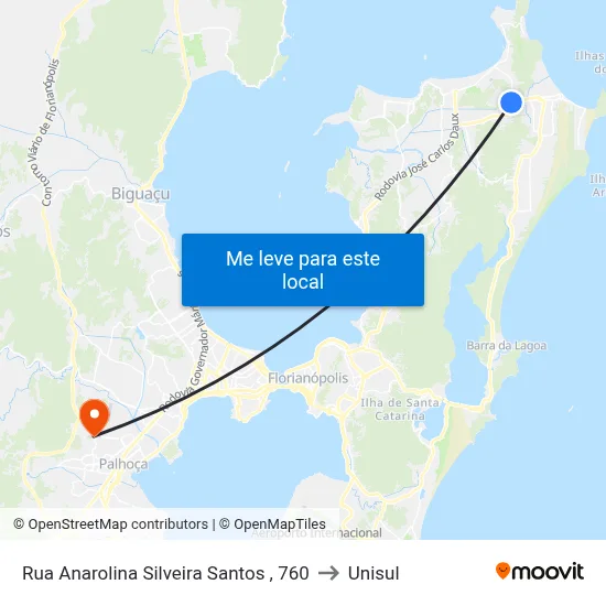 Rua Anarolina Silveira Santos , 760 to Unisul map
