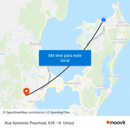 Rua Apóstolo Paschoal, 639 to Unisul map