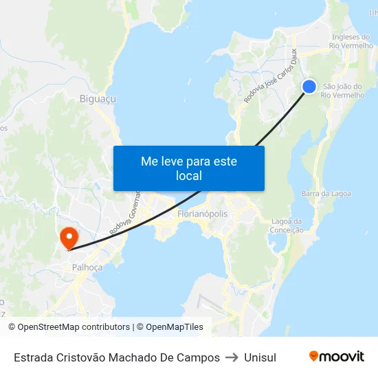 Estrada Cristovão Machado De Campos to Unisul map