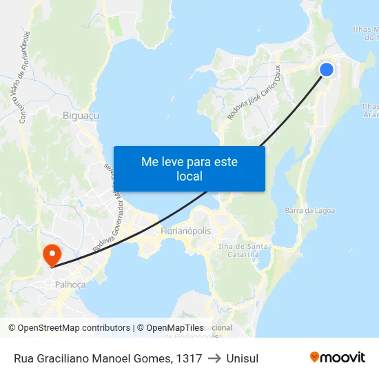 Rua Graciliano Manoel Gomes, 1317 to Unisul map