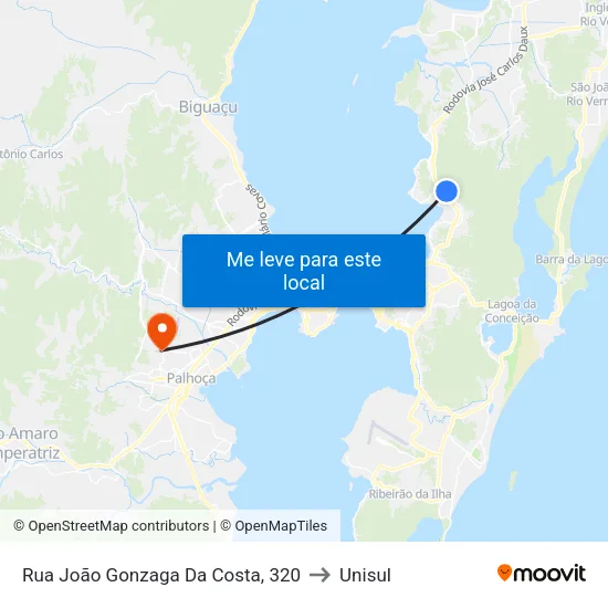 Rua João Gonzaga Da Costa, 320 to Unisul map