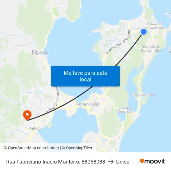 Rua Fabriciano Inacio Monteiro, 88058038 to Unisul map