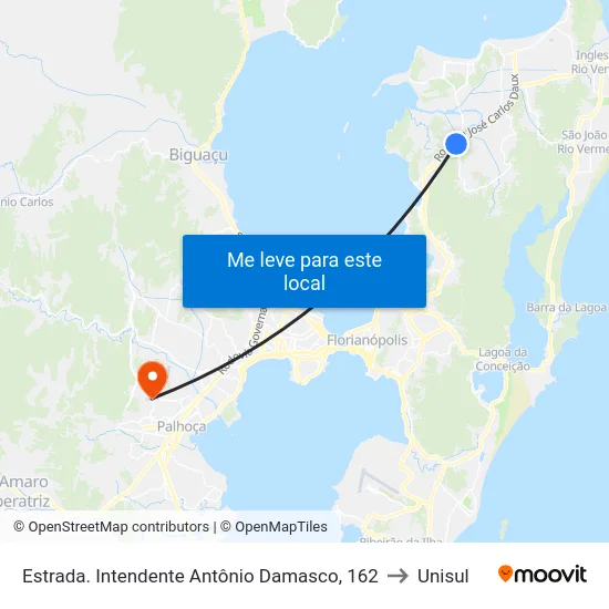 Estrada. Intendente Antônio Damasco, 162 to Unisul map